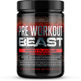 Pre Workout Beast (Berry Flavour) - Hardcore pre-Workout Supplement with Creatine, Caffeine, Beta-Alanine and Glutamine (Regular - 306 Grams | 40 Servings - FitnSupport
