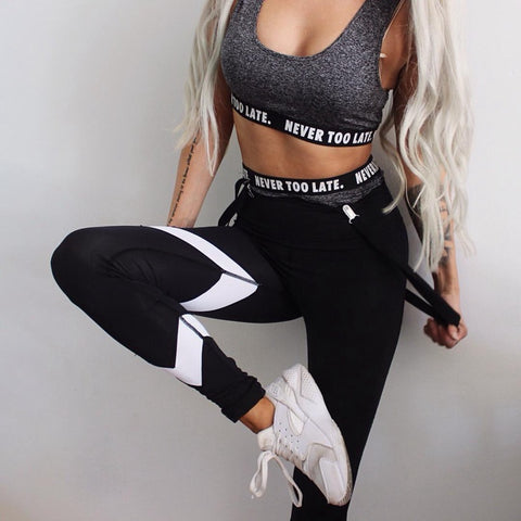 black white triangle print high waist leggings - FitnSupport