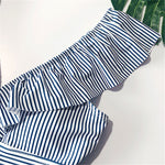 Female Retro V Neck Blue Striped Swimsuit - FitnSupport